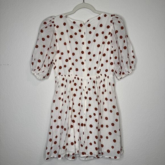 Abercrombie White Brown Polka Dot Puff Sleeve Mini Dress - Picture 7 of 13